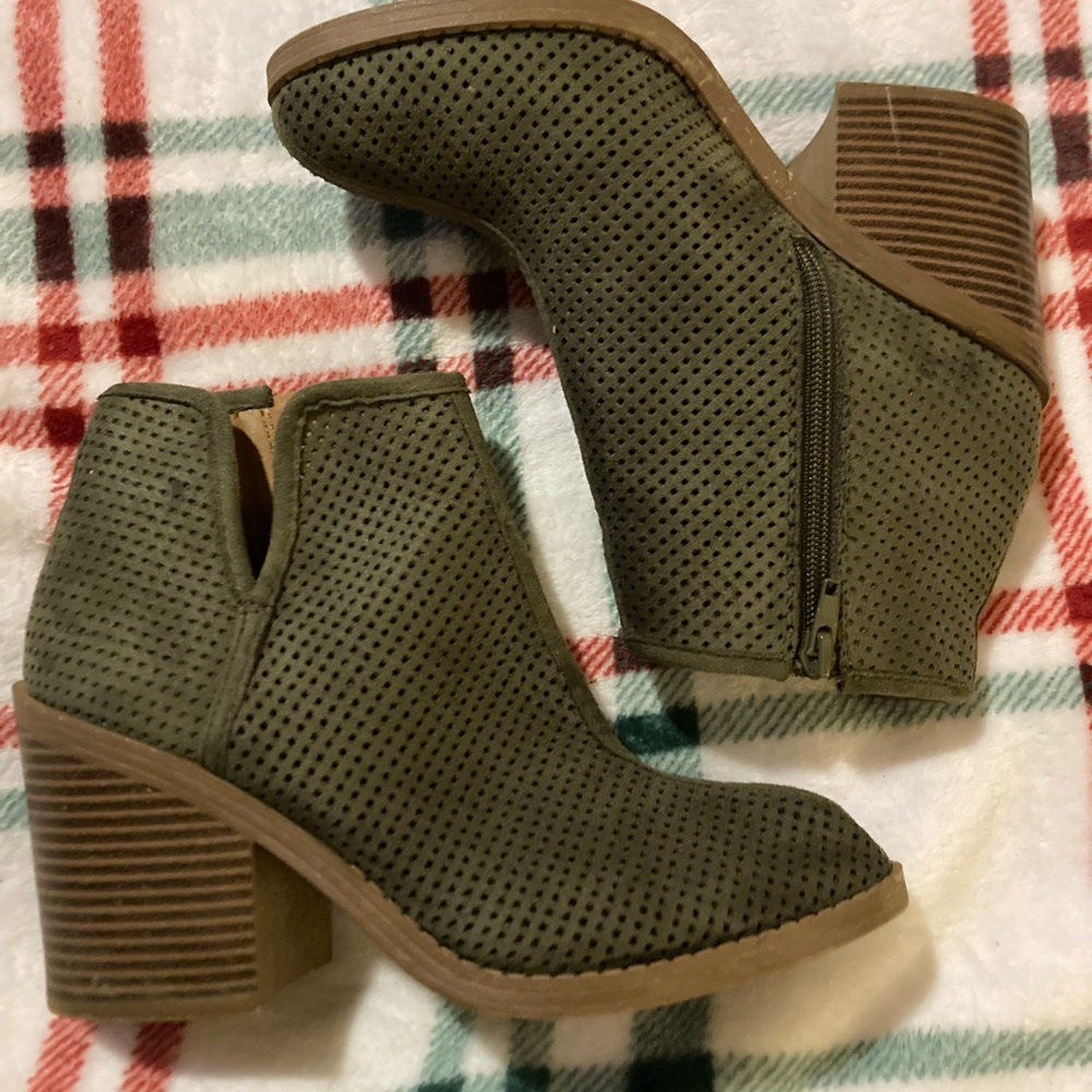 Soda Perforated Ankle Booties in Olive